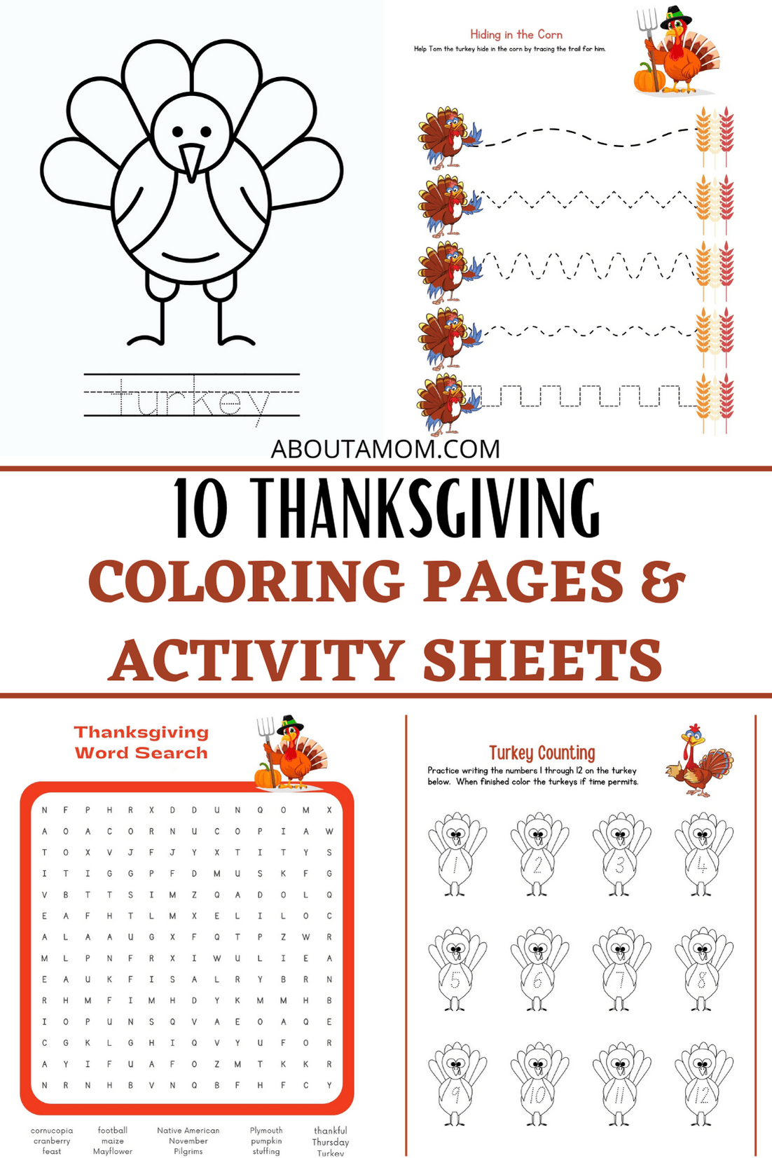 Looking for free Thanksgiving coloring pages and activity sheets that make the kids’ table fun? Here are 10 free printable Thanksgiving coloring pages and activity sheets for kids of all ages.