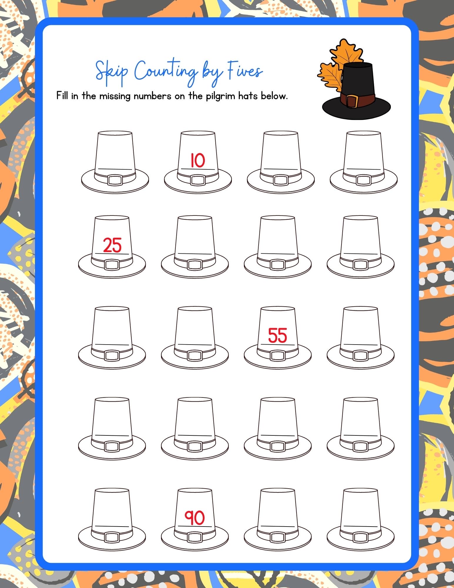 Turkey Counting and Coloring Sheet