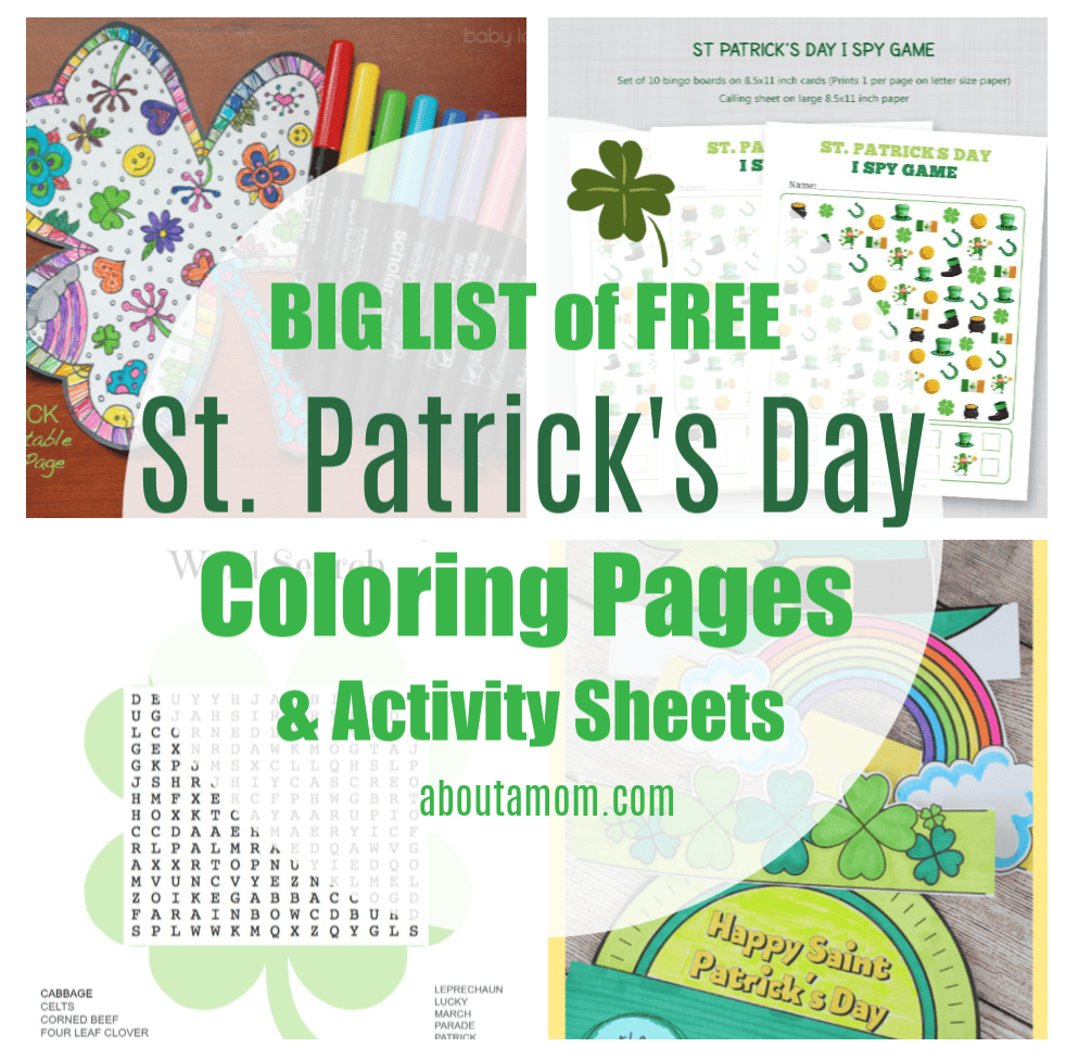 FREE Printable St Patrick's Day coloring pages and activity sheets featuring shamrocks, leprechauns, 4-leaf clovers, pots of gold, and more. Kids will stay busy and enjoy the variety of free Saint Patrick's Day activities like word searches, color by number, sight word games, bingo cards and more.