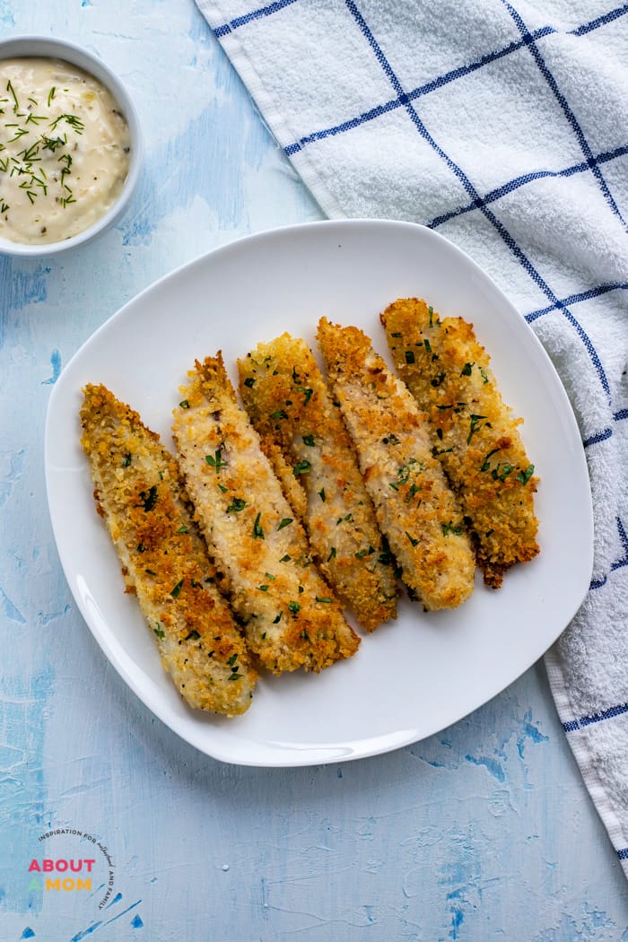 homemade baked fish sticks on a plate