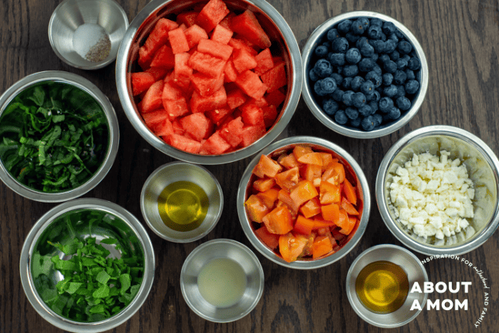 Tomato Watermelon & Blueberry Salad Ingredients