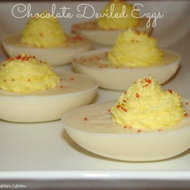 These deviled eggs made from chocolate and buttercream icing are such a fun Easter dessert idea, though it seem more like an April Fool's joke for your guests. It truly is hard to tell that they aren't real eggs.