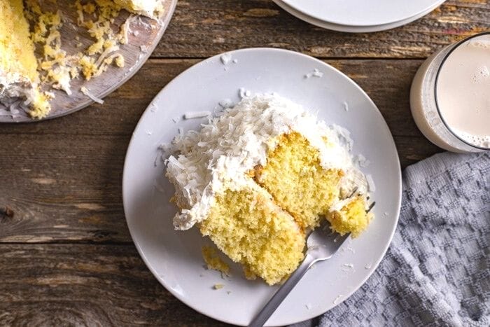 coconut cake on a white plate