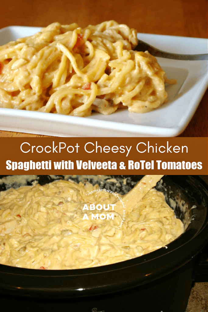 Feeding a large family can be a bit tricky. This classic crockpot cheesy chicken spaghetti made with Velveeta and Rotel tomatoes is budget-friendly, will feed a crowd and is a delicious meal the whole family will enjoy.