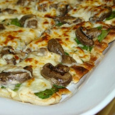 Alfredo, Mushroom, Spinach Grilled Pizza