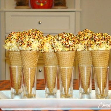 Marshmallow Popcorn Ball ice Cream Cones for Halloween