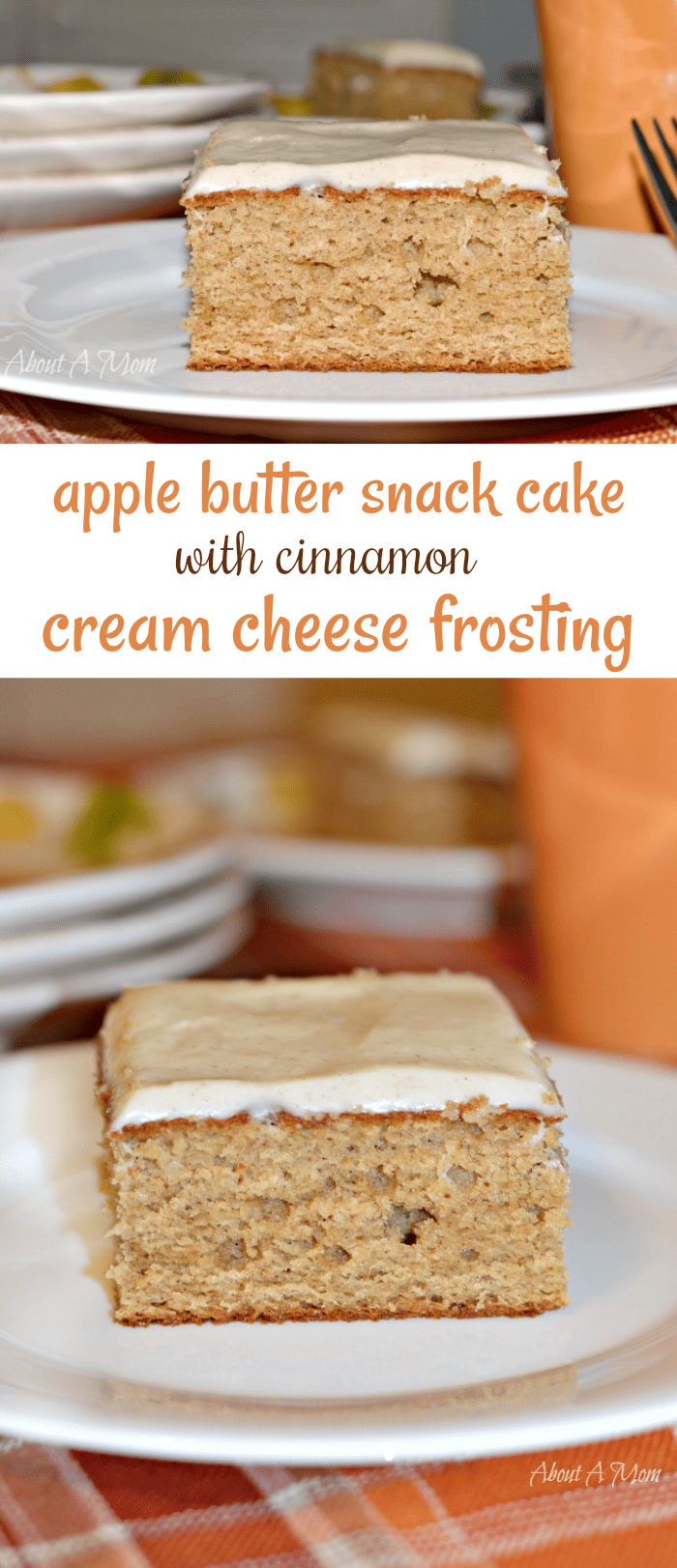 Enjoy the flavors of the fall season with this simple to make Apple Butter Cake with Cinnamon Cream Cheese Frosting.