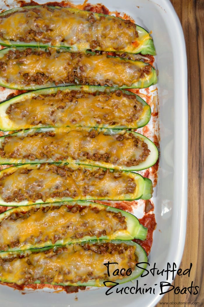 Taco Stuffed Zucchini Boats are a great way to enjoy tacos without tortillas. It is a delicious low carb recipe.