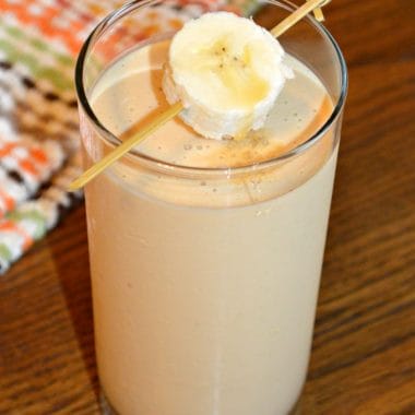 Smoothies are so versatile and a great way to sneak some extra fruit and protein into your diet. This delicious Caramel Peanut Butter Banana Smoothie is made with Jif® Peanut Powder.