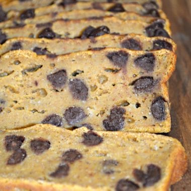 Chocolate Chip Pumpkin Banana Bread is a good quick bread to make during the fall and holiday season. Dotted with chocolate chips, this flavorful bread is incredibly moist thanks to the addition of Greek yogurt.