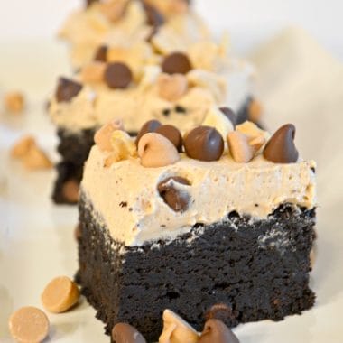Decadent Dark Chocolate Brownies with Fluffy Peanut Butter Frosting