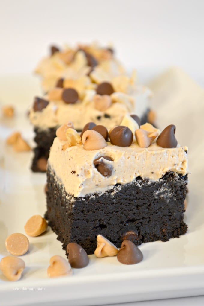 Decadent Dark Chocolate Brownies with Fluffy Peanut Butter Frosting