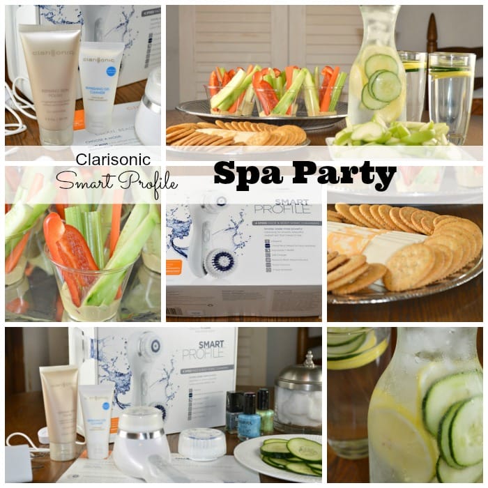 Spa party ideas featuring healthy snacks and an introduction to the Clarisonic Smart Profile facial cleanser. 