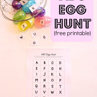 Easter fun for the kids. Use our free printable and plastic dollar store eggs for a fun, ABC egg hunt game that can played indoors or outdoors.