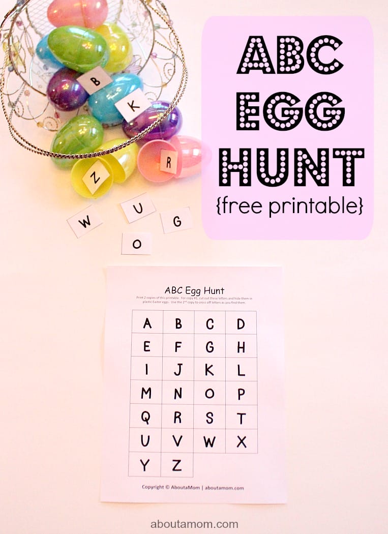 Easter fun for the kids. Use our free printable and plastic dollar store eggs for a fun, ABC egg hunt game that can played indoors or outdoors. 