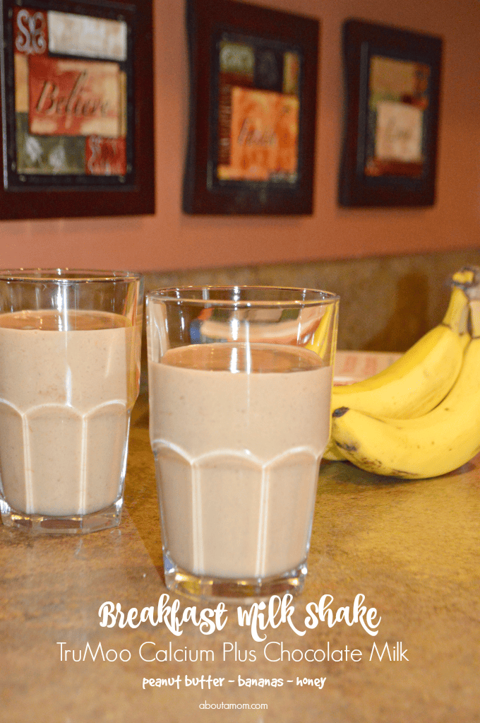  A Chocolate Peanut Butter Banana Breakfast Shake made with TruMoo Calcium Plus chocolate milk is a sure way to make sure they start the day right.