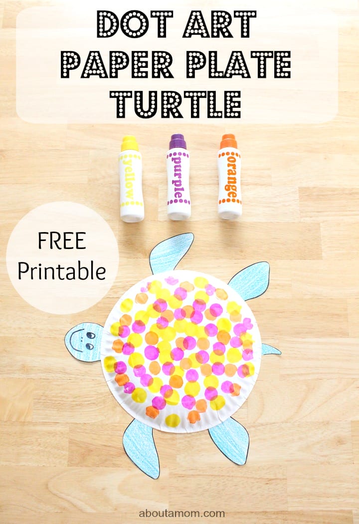 Dot Art Paper Plate Turtle FREE Printable, final image