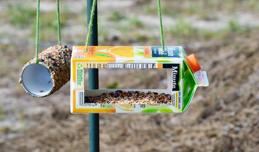 make upcycled bird feeders