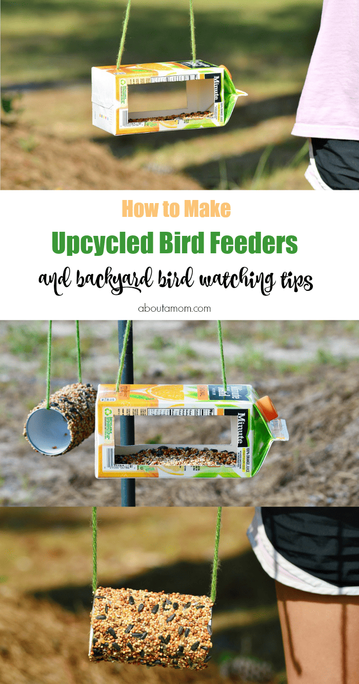 Want to attract more birds to your backyard? Make upcycled bird feeders from juice containers. Backyard bird watching can be a fun and educational activity for the whole family.