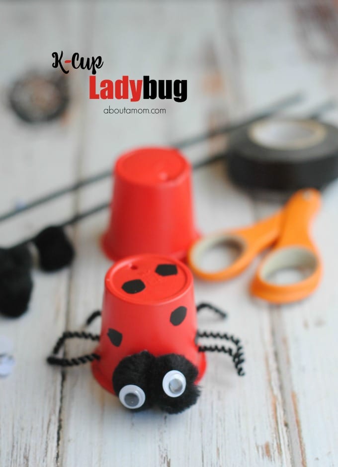 Simple, easy to make Lady bug craft that uses recycled K-cups. A great way to upcycle a K-cup into a cute ladybug craft. Use as a toy or decoration. 