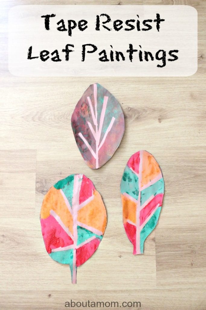 Tape Resist Leaf Paintings with Kids