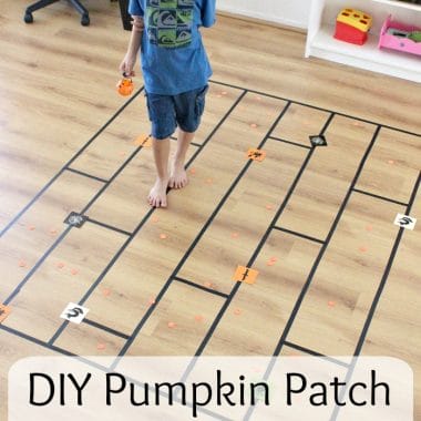 This DIY pumpkin patch floor game is easy to assemble and will keep your kids busy for hours. It's loads of fun!