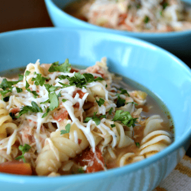 Chicken Parmesan Soup, made in a Crock-Pot® slow cooker, is a delicious twist on a classic Italian dish. You're going to love this easy slow cooker recipe!
