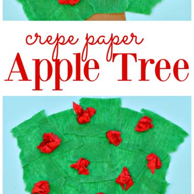 Kids will work on fine motor skills as they tear crepe paper to make this apple tree craft from basic craft supplies for apple season.
