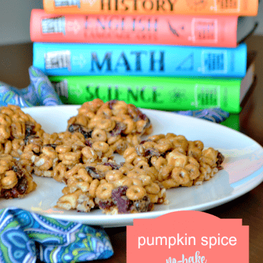 Pumpkin Spice No Bake Cereal Bars are the perfect brain food for after-school study time. A fall treat the whole family will enjoy.