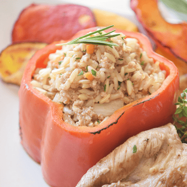 Roasted Turkey and Stuffed Peppers is a deliciously simple family meal that is also great for a casual get-together.