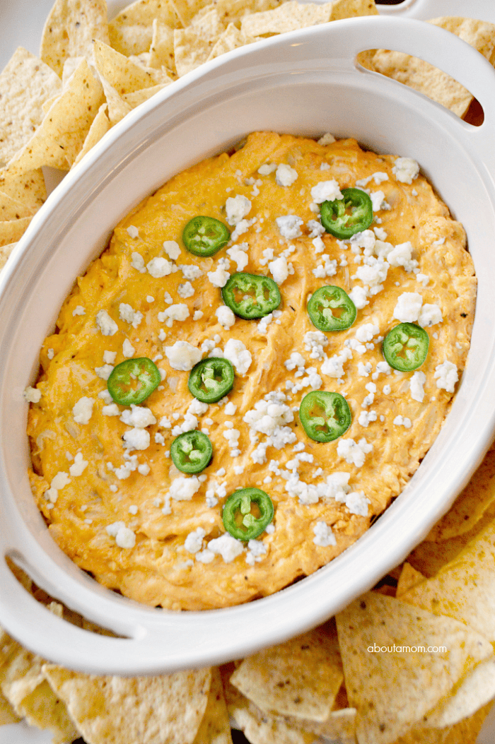 This cheesy and delicious Crock-Pot® Slow Cooker Buffalo Chicken Dip is perfect for your next game day gathering or party. It encompasses all the flavors of your favorite buffalo chicken wings. 