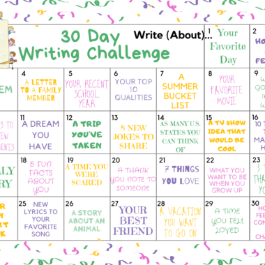 30 Day Printable Writing Challenge for Kids with 30 Writing Prompts