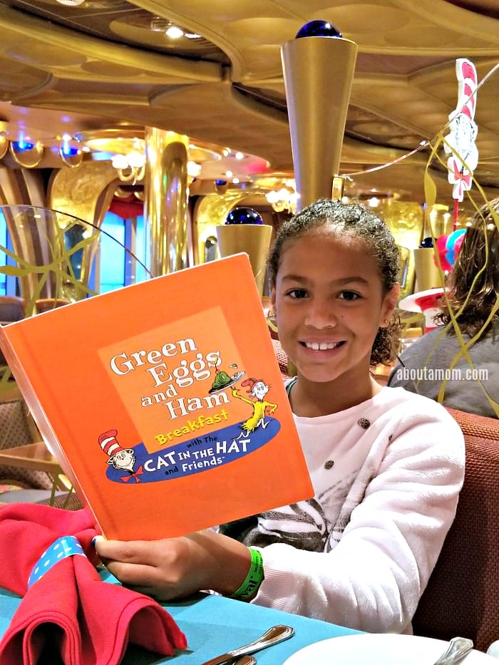 The Green Eggs and Ham Breakfast on Carnival Cruise is a special event offering on most cruises. The Dr. Seuss themed breakfast includes characters, a themed menu, and over-the-top Seuss inspired decorations. 