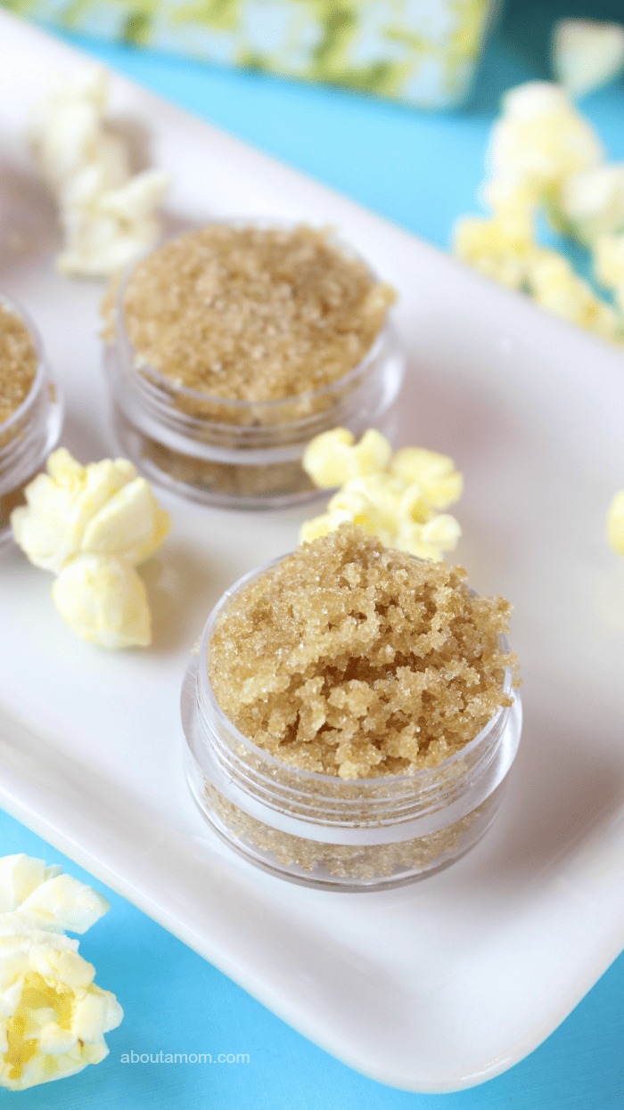 Looking for an awesome DIY beauty idea? This Copycat LUSH Popcorn Lip Scrub is one of my favorites! You are never going to want to buy a lip scrub again, because this is DIY lip scrub so easy to make.