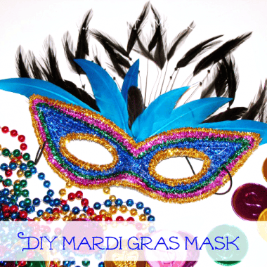 A Mardi Gras mask craft. This DIY Mardi Gras Mask is festive and fun to make.