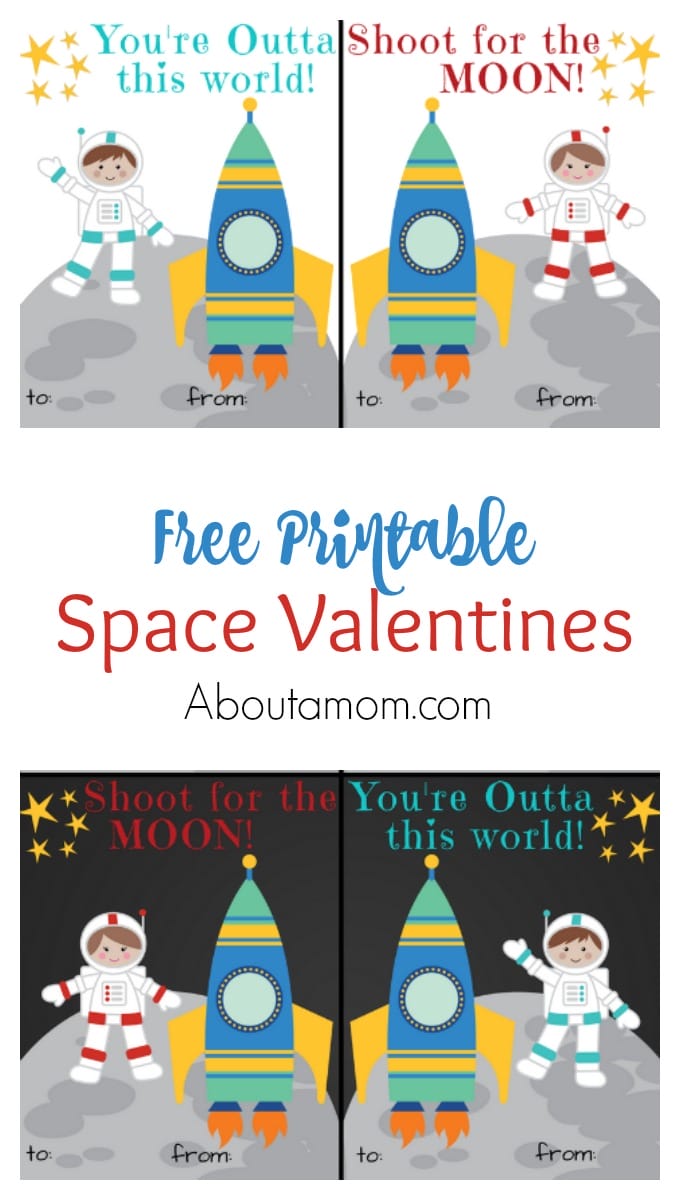 Free Printable Space Theme Valentine's Day Cards for Kids