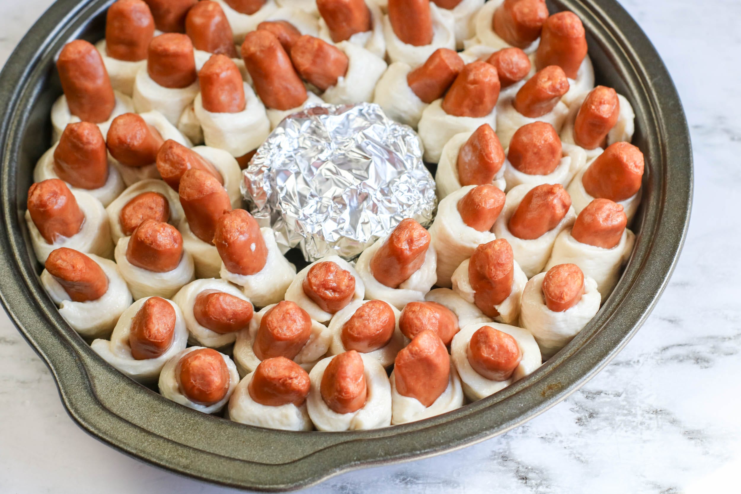 Pull-Apart Pigs in a Blanket ready to bake