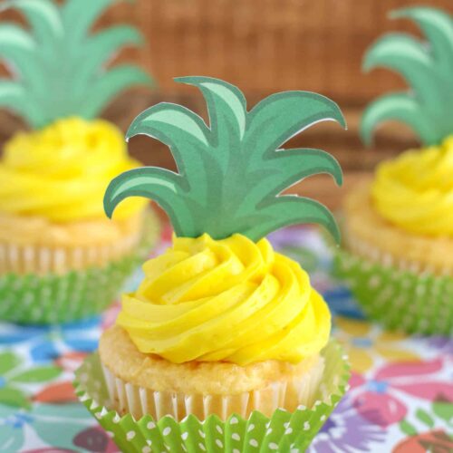 Pineapple Cupcakes with Free Printable Topper - About a Mom