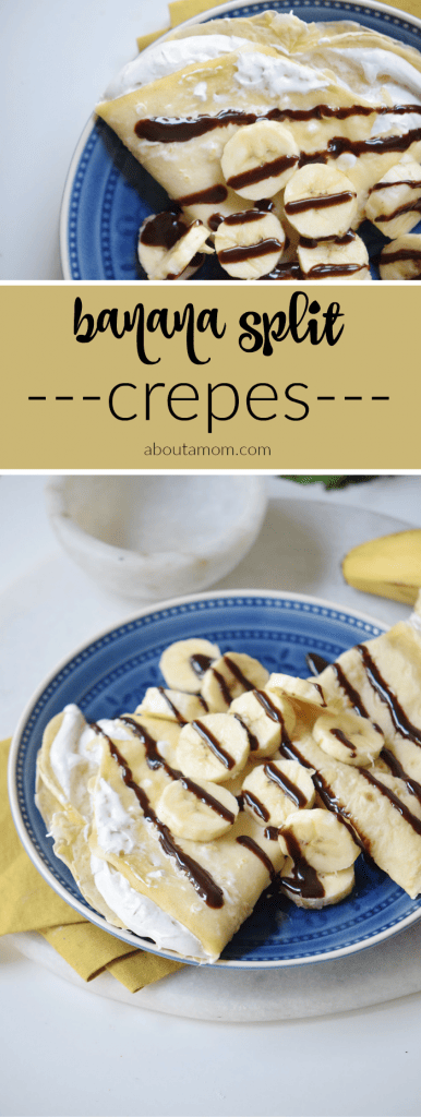 Treat yourself to some banana split crepes. Delicate crepes with a sweet cream filling, bananas and chocolate. 