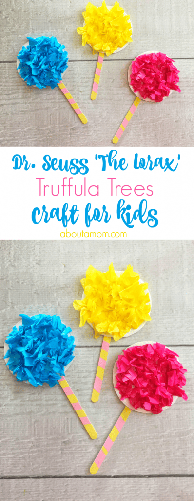 This truffula trees craft is a fun activity to do with the kids after reading 'The Lorax' by Dr. Seuss.