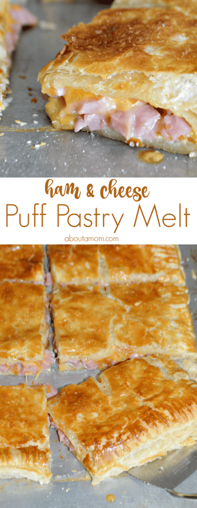 Delicious ham and cheese melted between layers of flaky puff pastry. This Ham and Cheese Puff Pastry Melt is the perfect way to use up leftover ham.