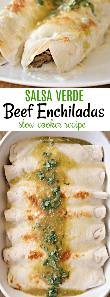 Slow Cooker Salsa Verde Beef Enchiladas. These flavorful slow cooker beef enchiladas are topped with a creamy white sauce and salsa verde. Easy to prepare, these salsa verde beef enchiladas are sure to be a hit come mealtime.