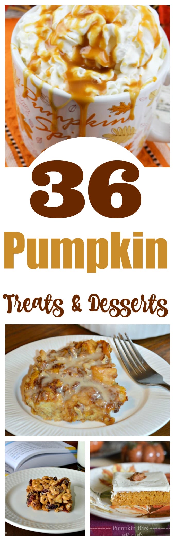 36 Pumpkin treats and desserts. Whether you are a seasonal pumpkin eater, or pumpkin anything is an all year long occasion, these pumpkin recipes have something for everyone, no matter what kind of desserts and treats you want to make.