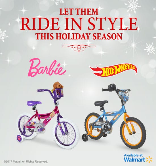 Let her ride in style. The 16" Barbie Girls Bike by Dynacraft, available at Walmart, is perfect for the little girls on your holiday shopping list.