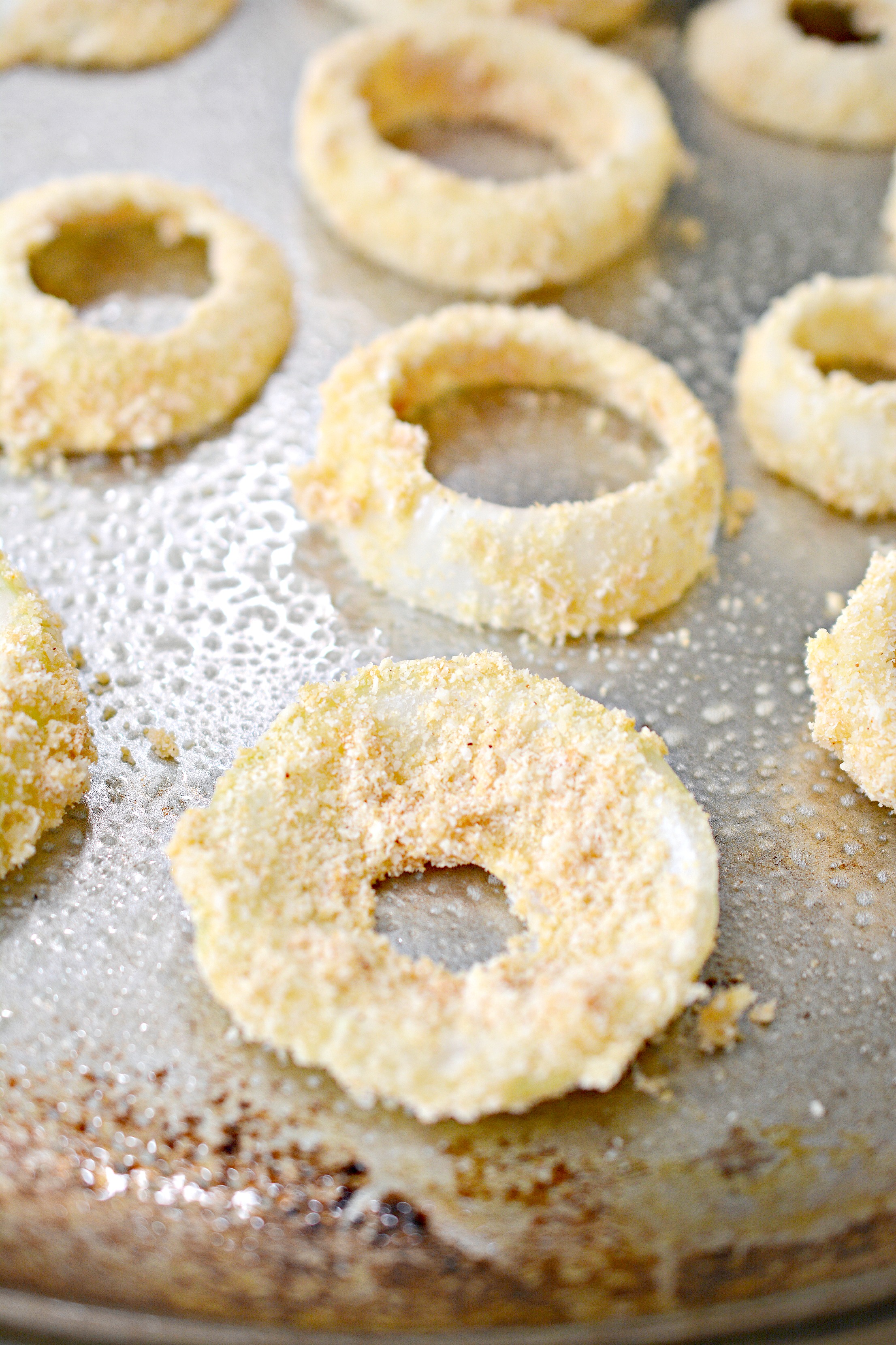 keto onion rings ready for oven