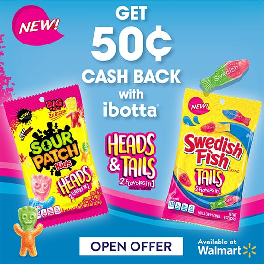 NEW Sour Patch Kids Heads & Swedish Fish Tails ibotta Offer at Walmart!