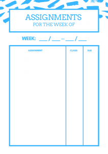 blue weekly assignment printable