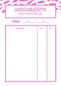 pink weekly assignment printable