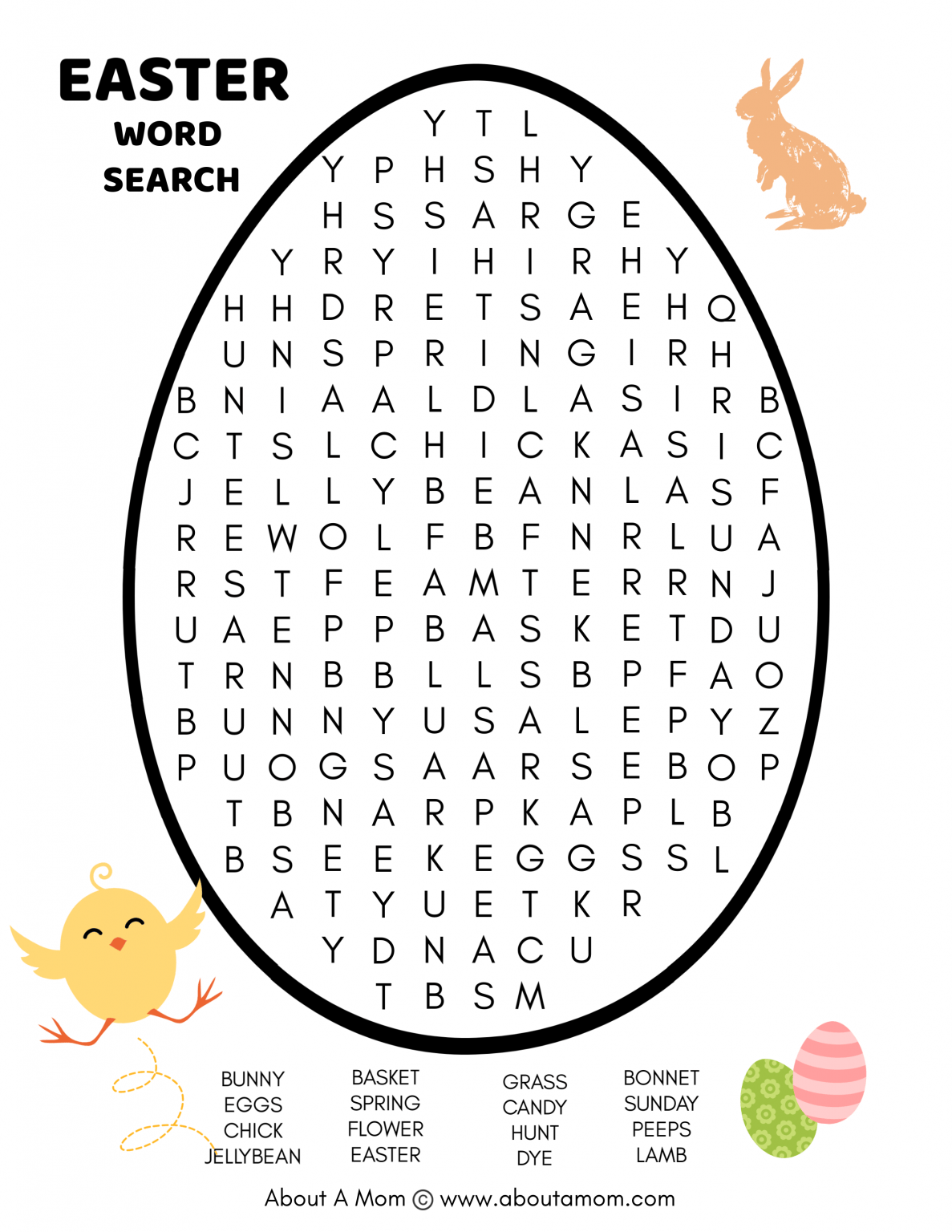 Free Printable Large Print Easter Word Search