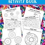 This free Donut Printable Activty Book has 6 fun donut-themed pages that includes an iSpy game, word search, coloring page, match game, donut maze, and finish the donut drawing activity. You can download and print them all or just one page. Download links are at the bottom of this page.